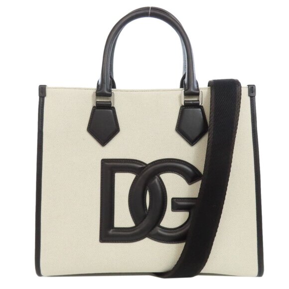DOLCE & GABBANA Canvas Tote Bag Black Floral Print Leather Trim - Picture 1 of 11